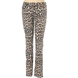 Kate Spade Cotton Tan Leopard Animal Print Skinny Mid-Rise Demin Pant Jean 28
